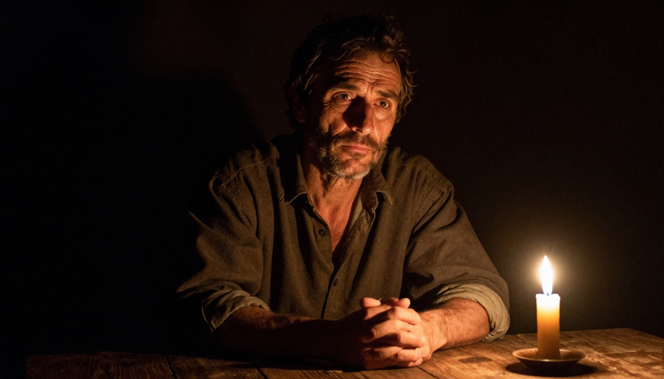 Dramatic Baroque-style portrait with chiaroscuro lighting