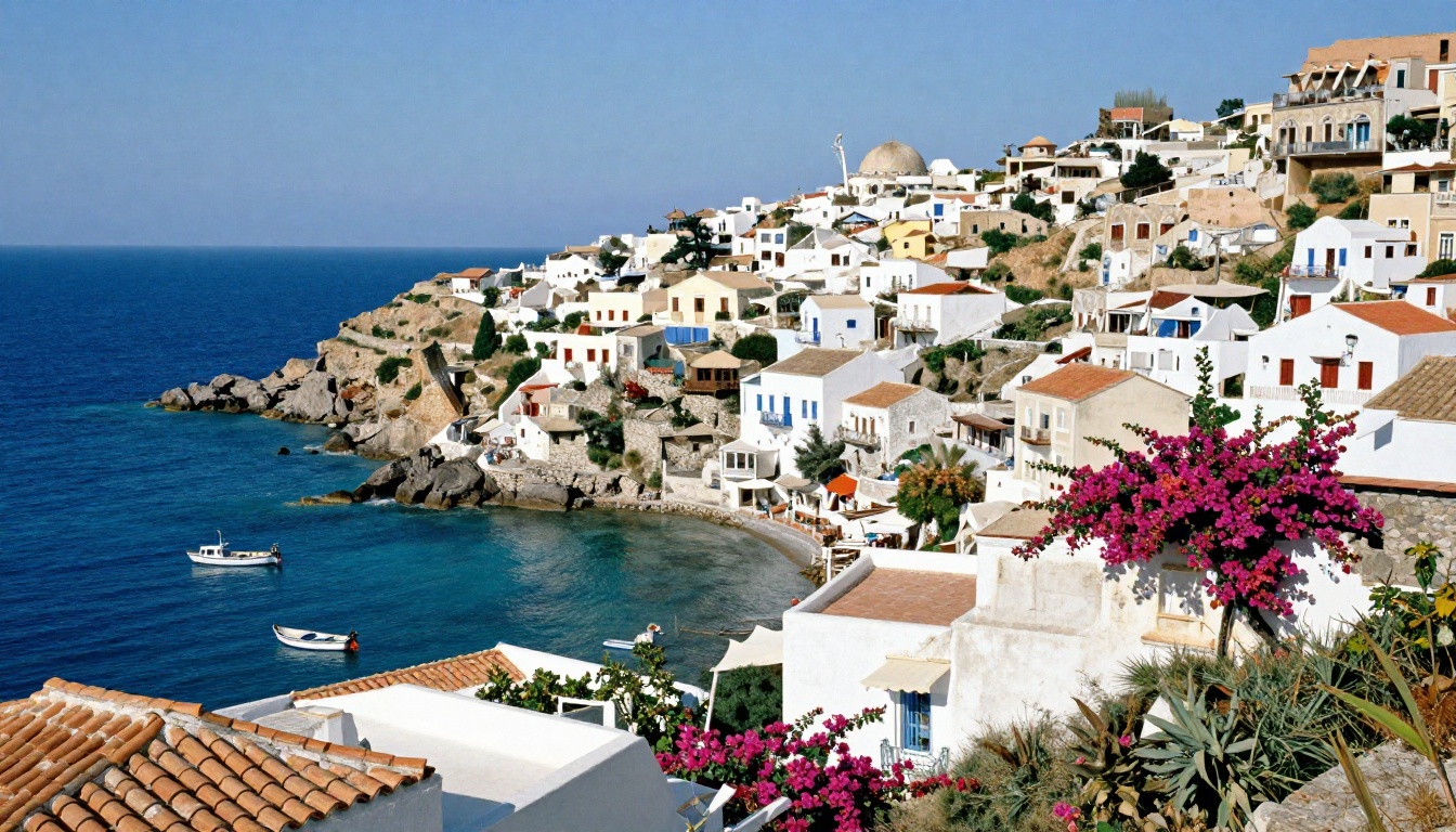 Mediterranean coastal village with Cezanne-inspired light