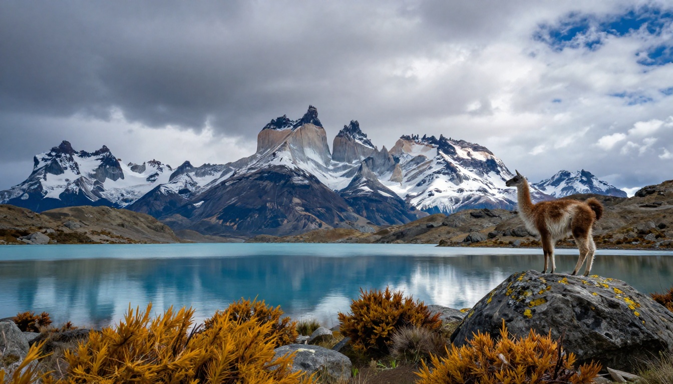 Patagonia Torres del Paine dramatic snow-capped peaks