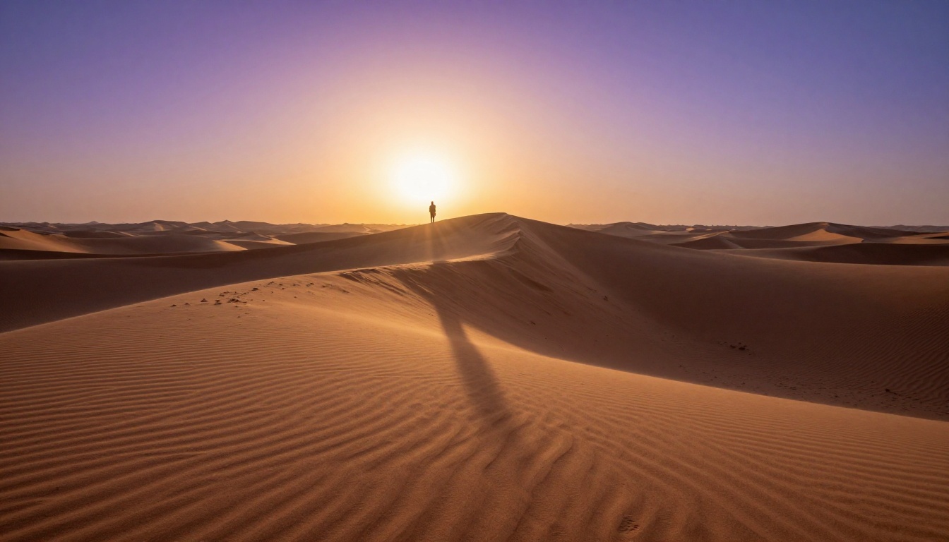 Sahara desert at sunrise with dramatic rolling sand dunes