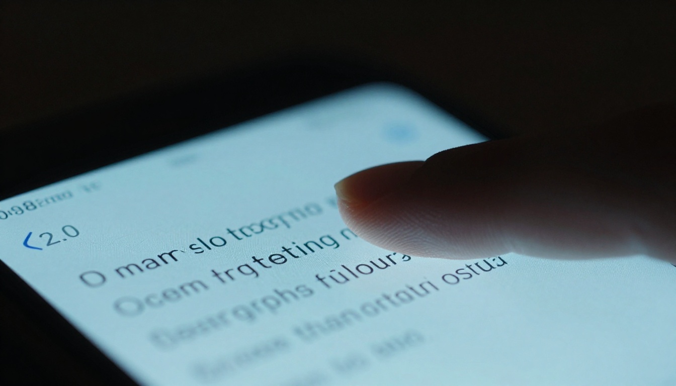 Extreme close-up of a finger poised above a smartphone screen showing a text input field in an AI chat application Extreme close-up of a finger poised above a smartphone screen showing a text input field in an AI chat application