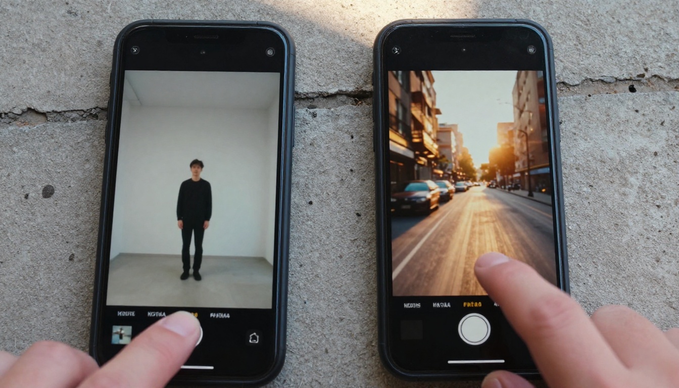 Comparison of bland vs cinematic AI video frames viewed on two phones