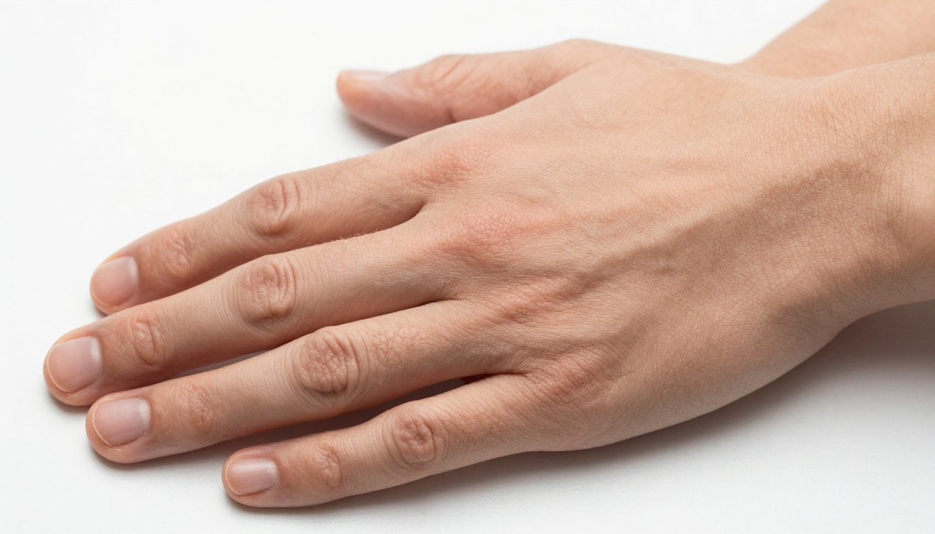 Macro close-up of two hands side by side, one with natural skin pores and vein patterns, one with smooth waxy AI-like texture, flat north light, 100mm macro lens, Kodak Portra 400, photorealistic 8K