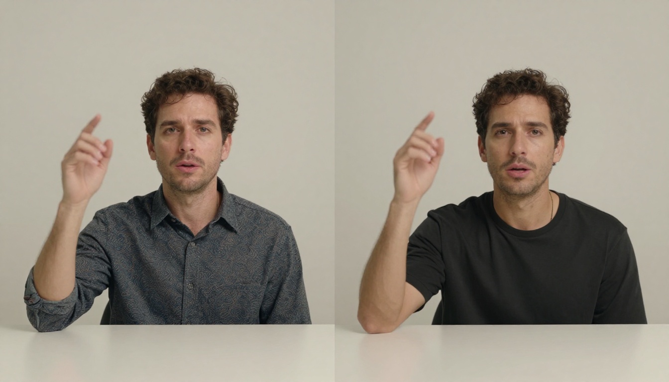 Comparison study of AI video frame artifacts on the left versus clean cinematic film output on the right, showing temporal flickering and color banding versus smooth natural motion, even diffused studio lighting, photorealistic 8K Comparison study of AI video frame artifacts on the left versus clean cinematic film output on the right, showing temporal flickering and color banding versus smooth natural motion, even diffused studio lighting, photorealistic 8K