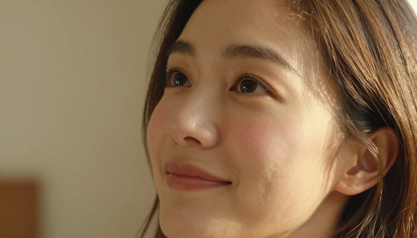 Close-up portrait of a woman with Rembrandt lighting, photorealistic skin texture and natural warmth