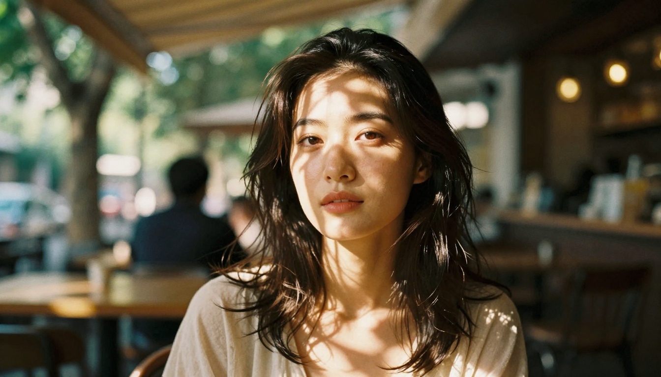 Portrait of a woman with authentic skin texture in golden afternoon light