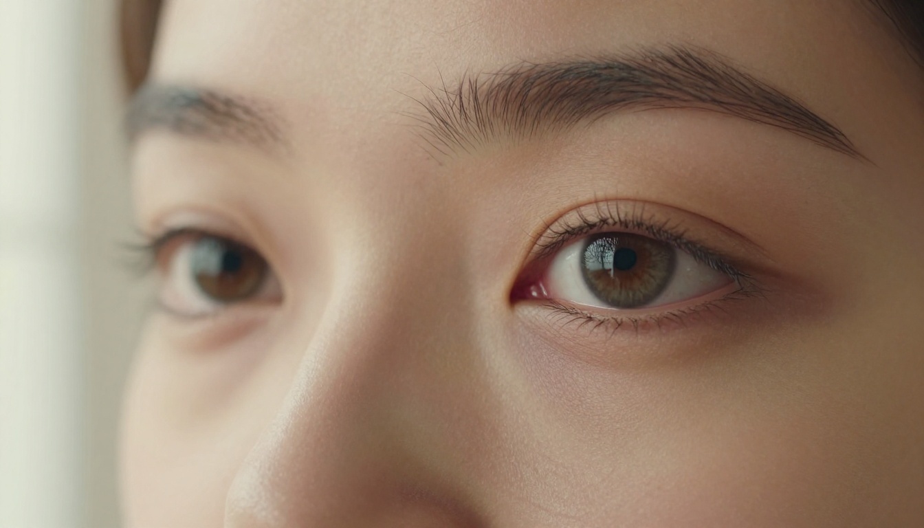 Close-up of eyes showing natural iris texture and authentic light refraction