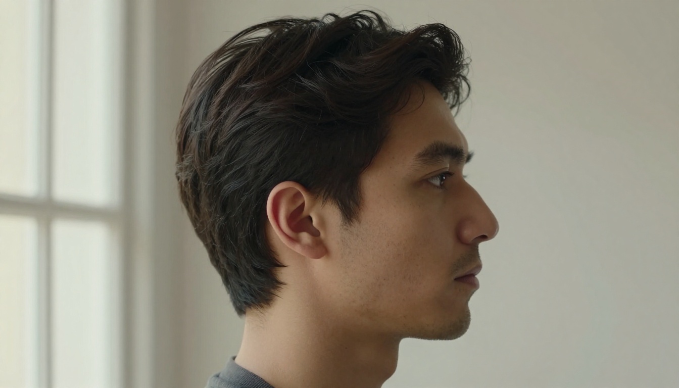 Side profile portrait with natural Rembrandt lighting and sharp facial structure