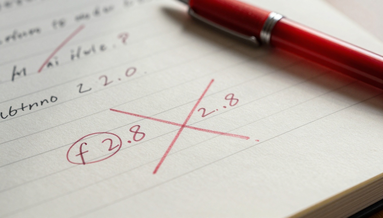 Crossed-out words on a legal pad with red pen corrections