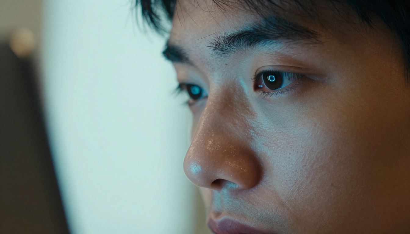 Person with laptop screen glow illuminating face in low light