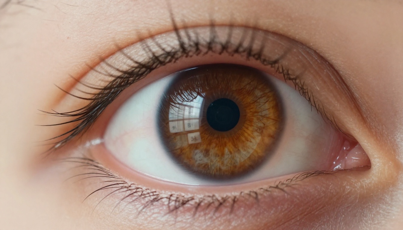 Extreme close-up of a human eye reflecting a glowing computer screen