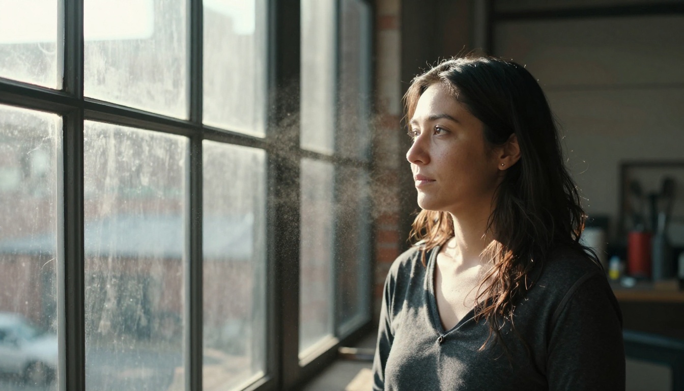 Environmental portrait with natural window lighting and dramatic light shafts Environmental portrait with natural window lighting and dramatic light shafts
