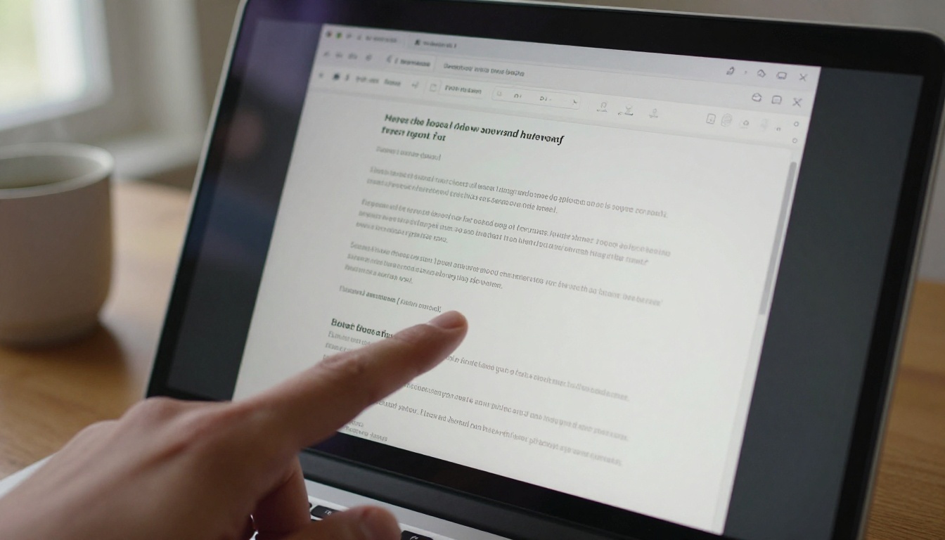 Close-up of a laptop screen showing a natural language text prompt editor