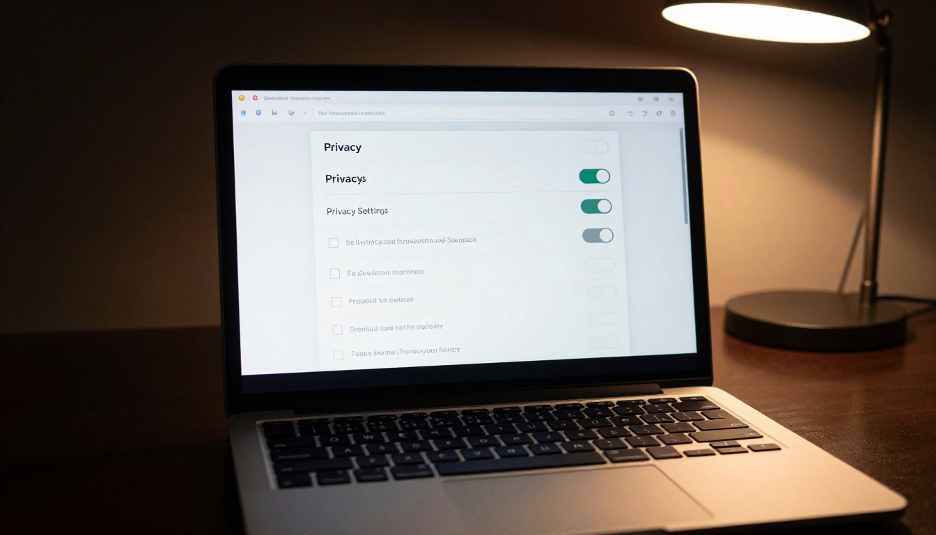 Laptop screen showing a privacy settings interface with toggles