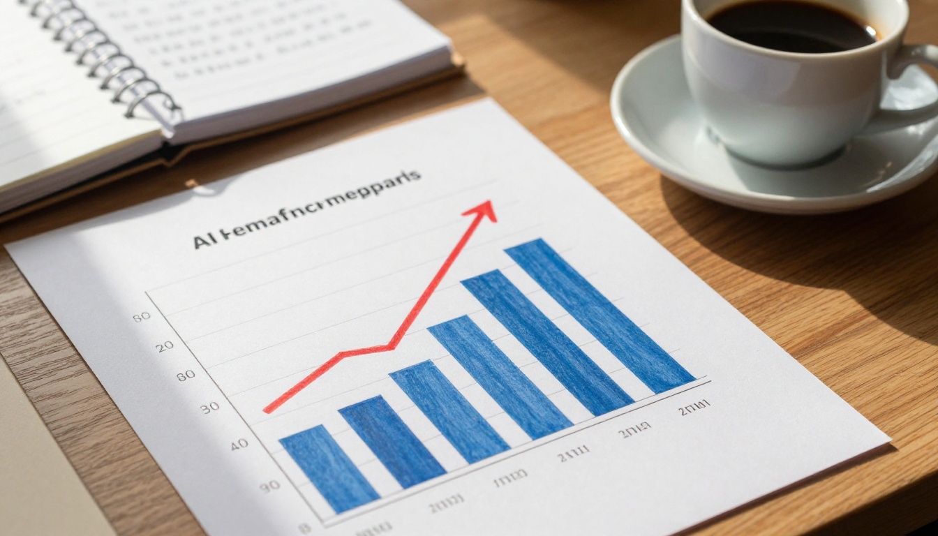 Printed AI benchmark performance chart on a wooden desk next to an espresso cup and spiral notebook Printed AI benchmark performance chart on a wooden desk next to an espresso cup and spiral notebook