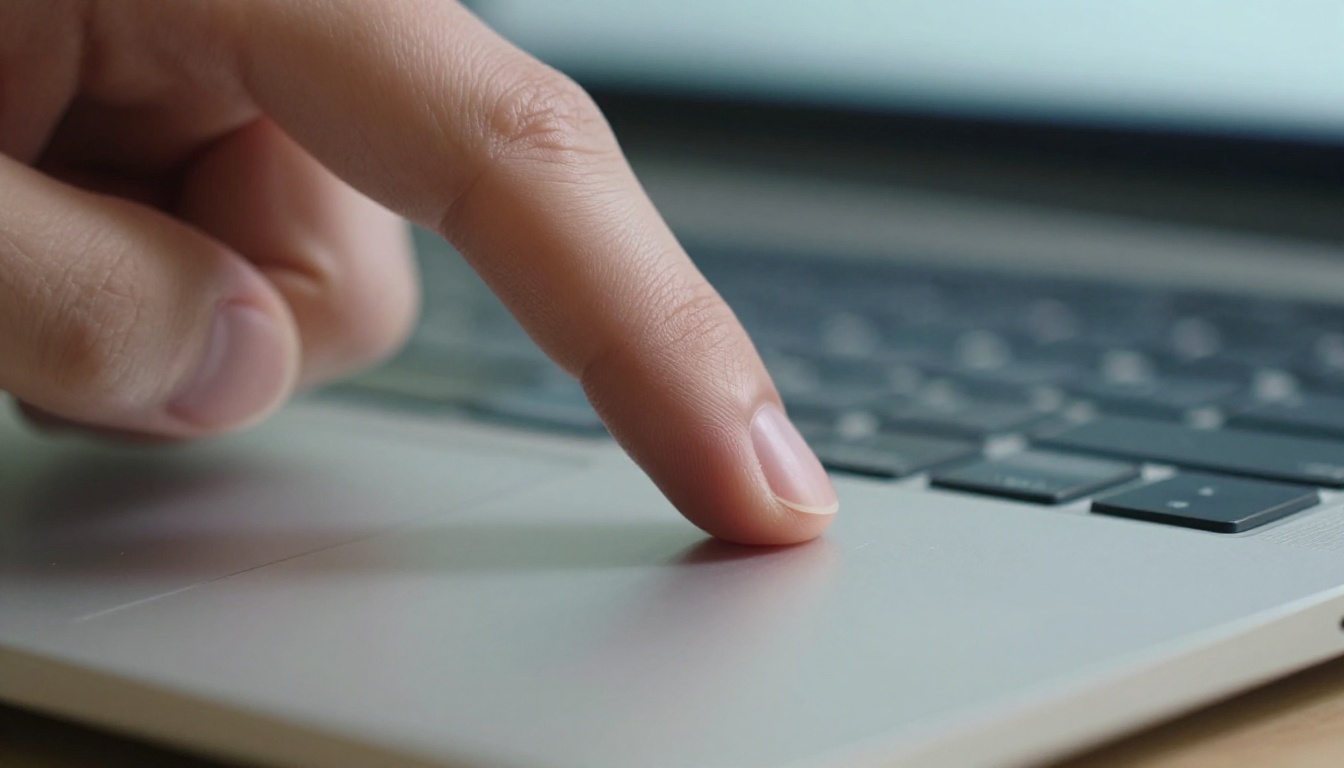 A finger hovering over a trackpad, about to make a decisive click