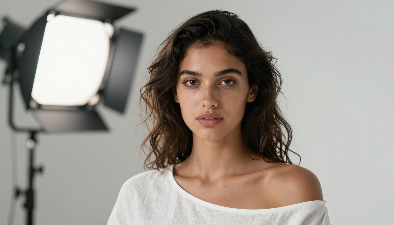AI-generated photorealistic portrait of a beautiful woman in studio lighting
