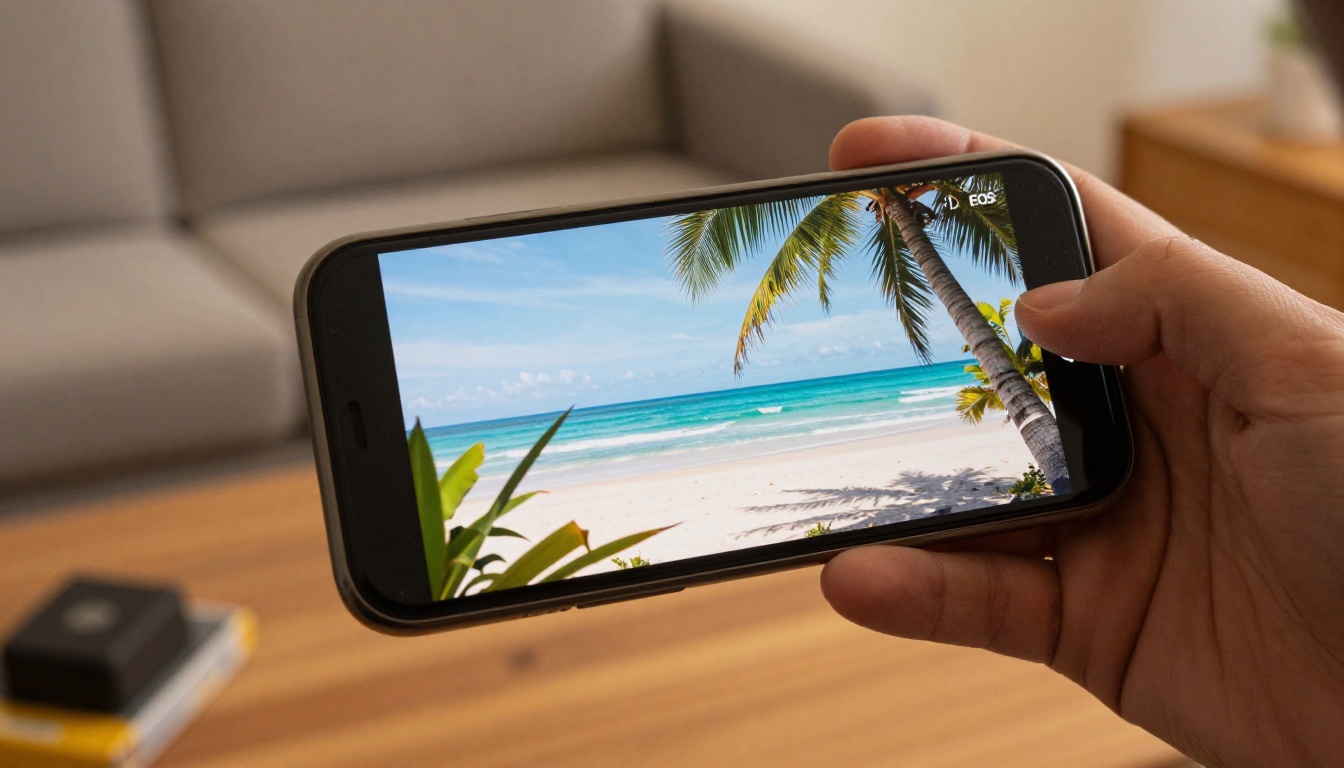 Smartphone screen showing before and after AI travel photo backdrop transformation