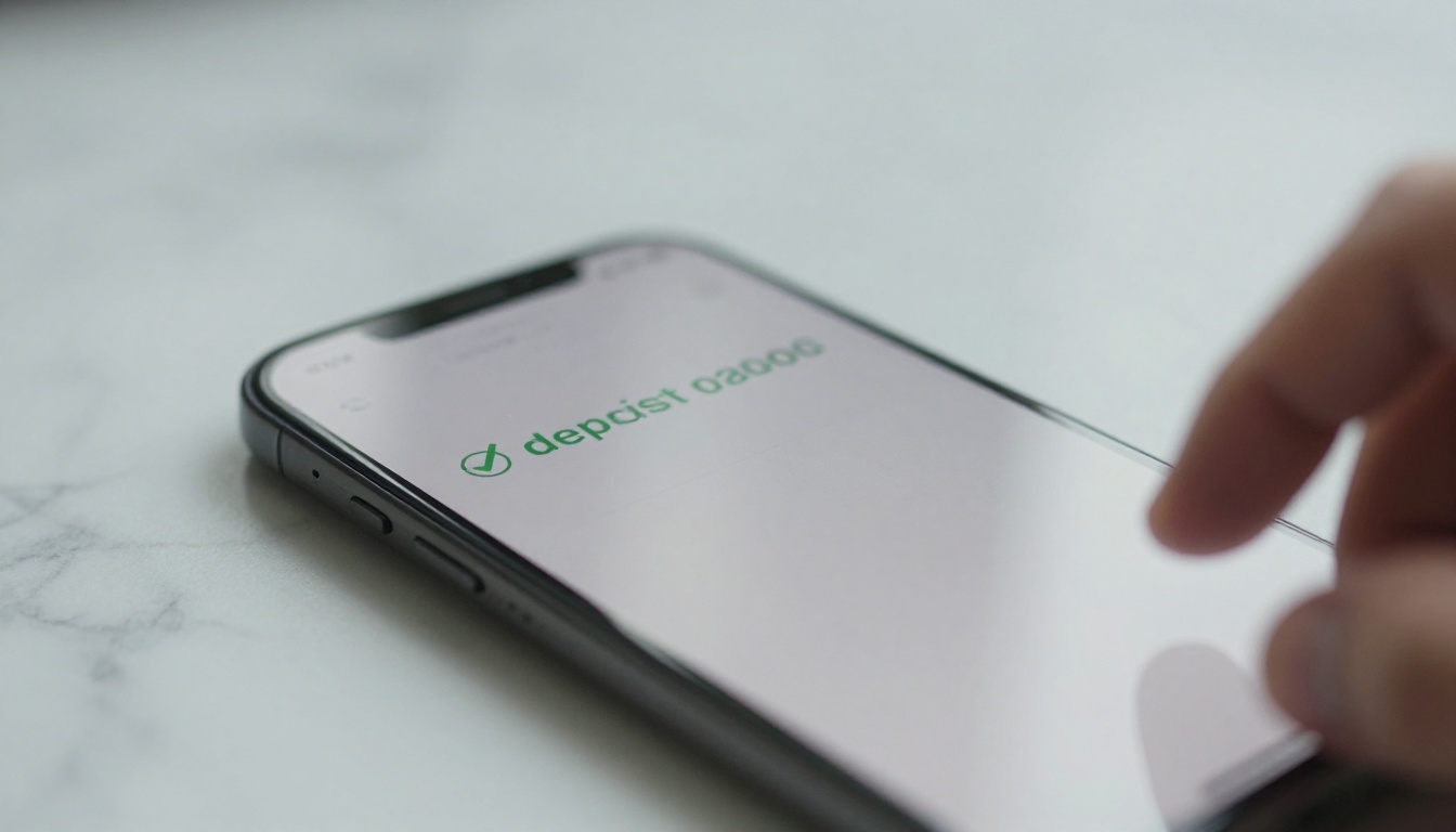Smartphone on marble desk showing a digital payment notification