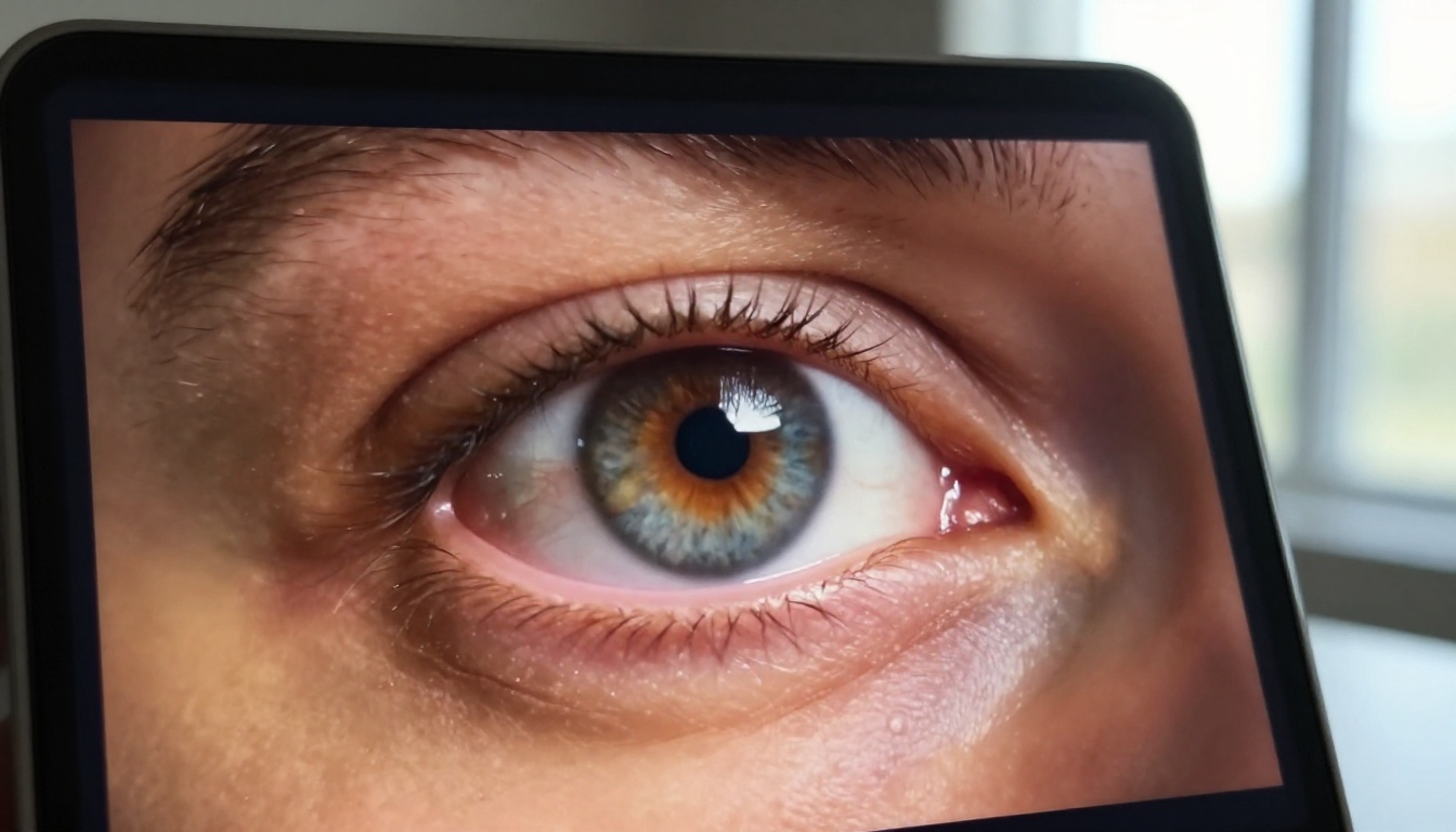 Close-up of eye reflecting smartphone screen showing a deepfake video
