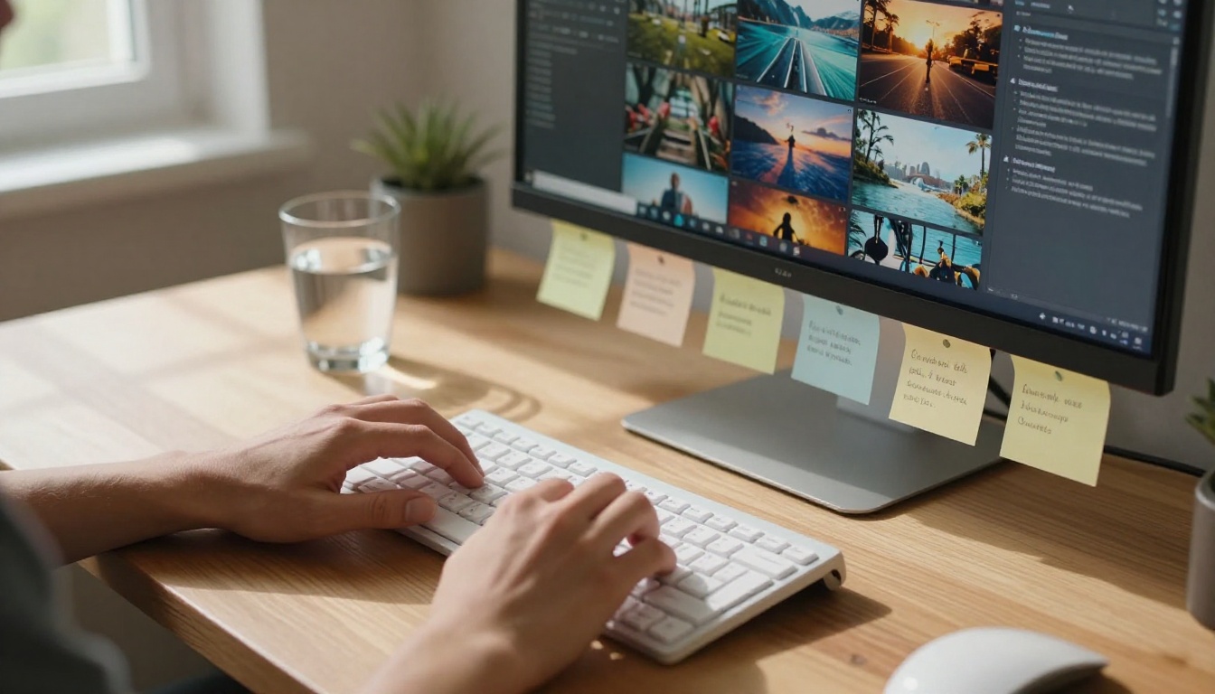 AI creator reviewing generated images at her home office desk