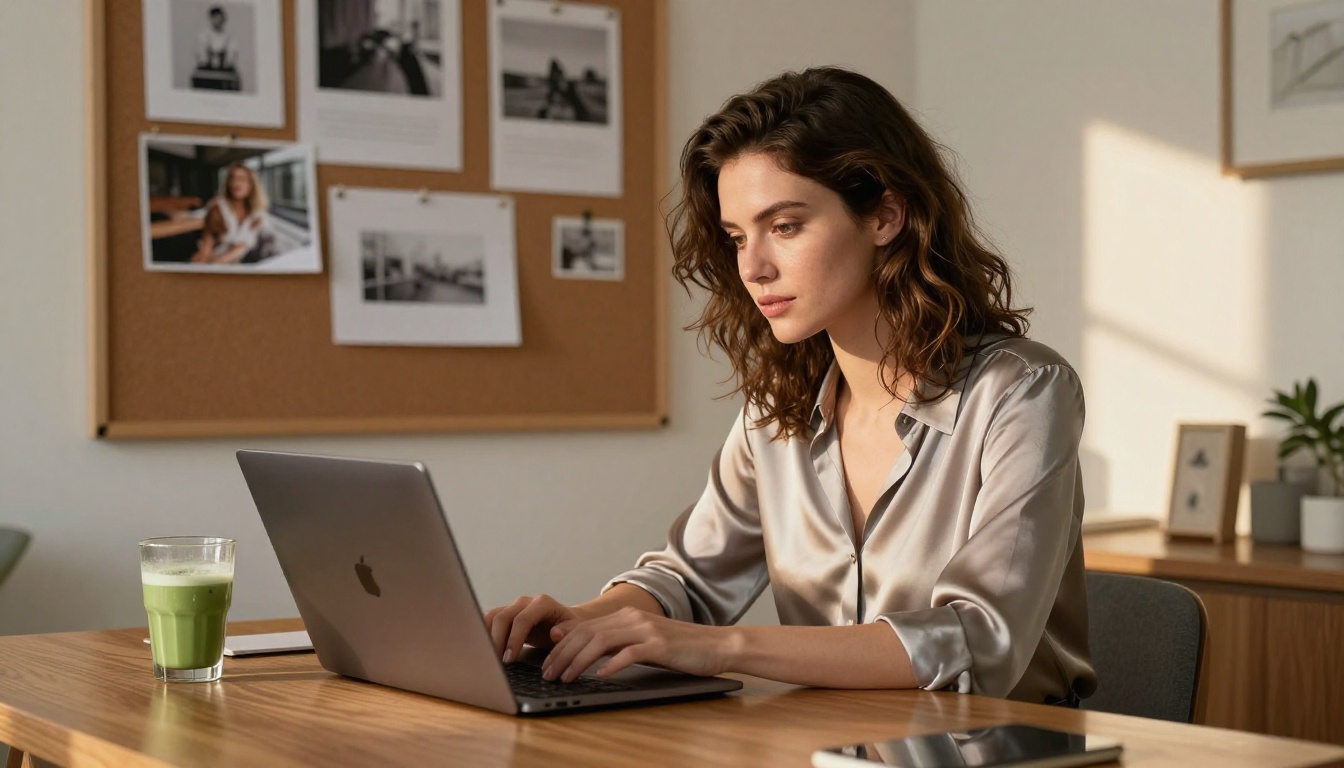 Creator at laptop working on AI generated content for social media