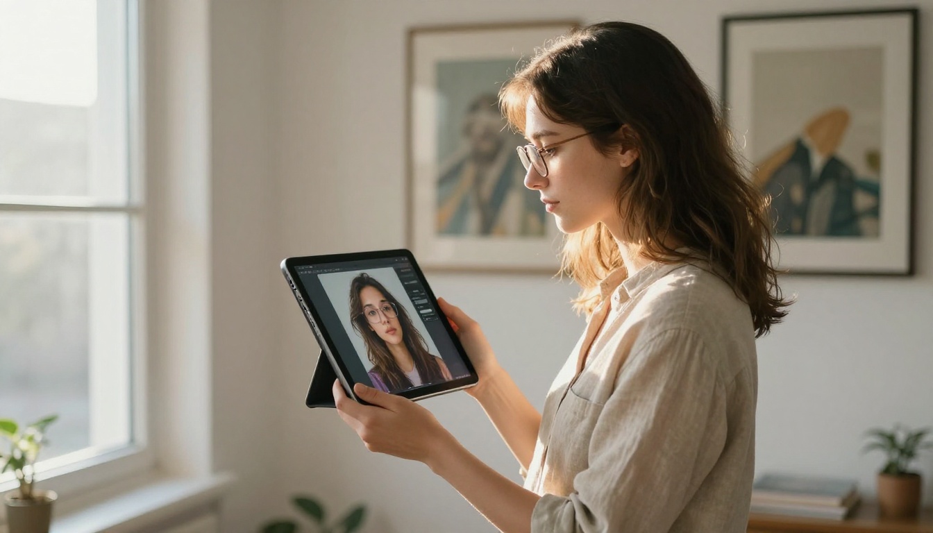 Person studying AI-generated content on a tablet