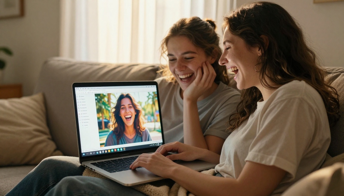 Two people reacting to AI-generated content together