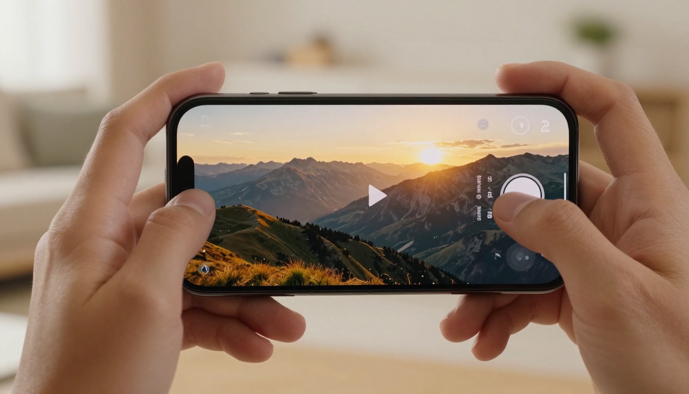 Low-angle smartphone view of a beautiful AI-generated cinematic landscape video Low-angle smartphone view of a beautiful AI-generated cinematic landscape video