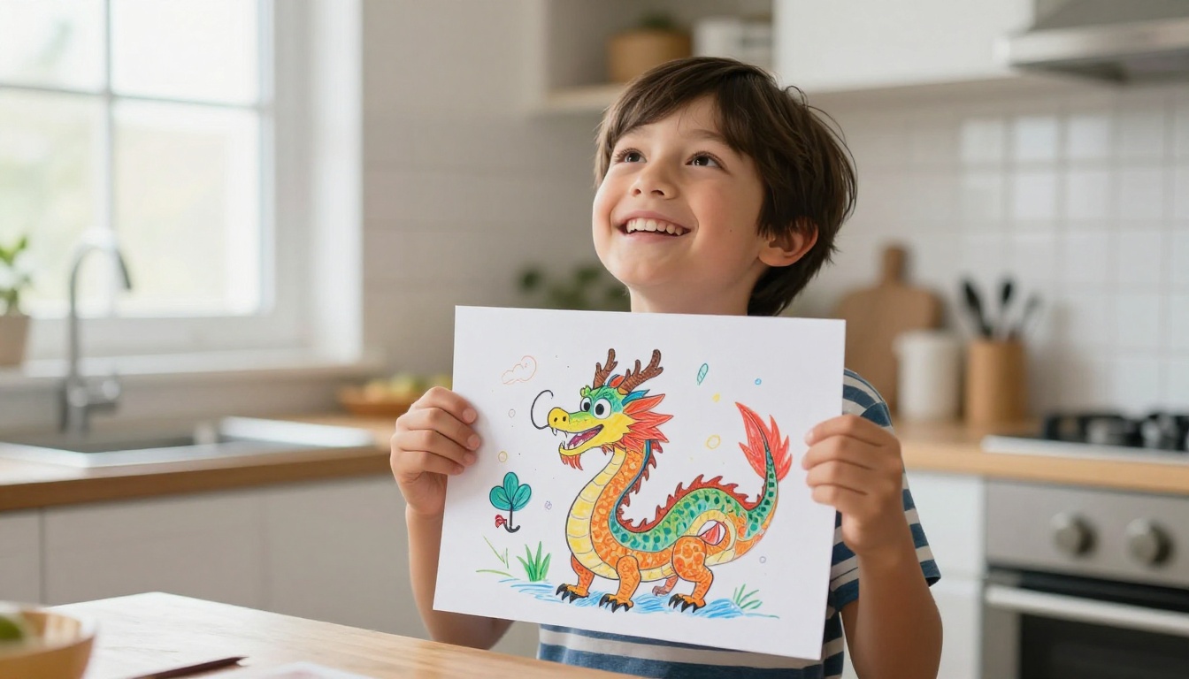 A proud boy holding his AI-generated dragon artwork printout A proud boy holding his AI-generated dragon artwork printout