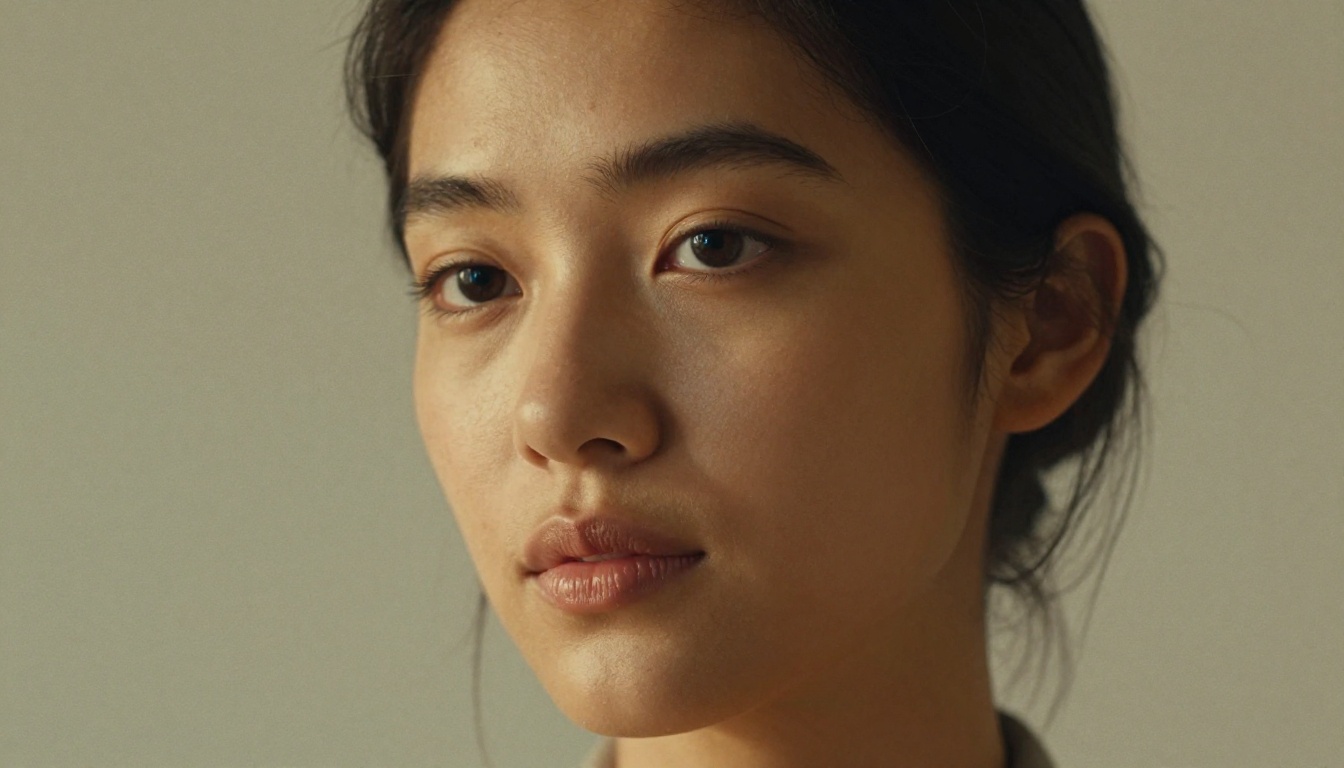 Close-up photorealistic portrait of a woman with olive skin and natural window light