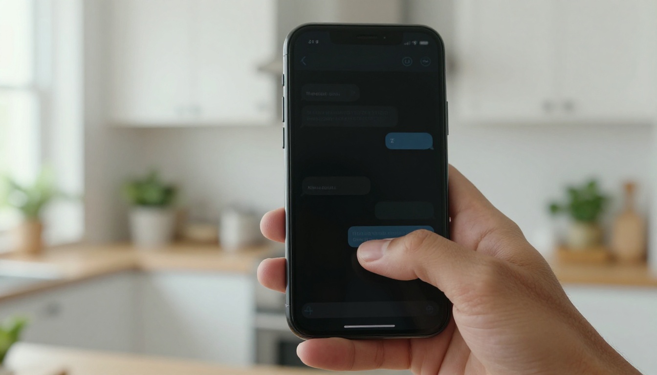 Close-up of a hand holding a smartphone displaying a clean chat interface