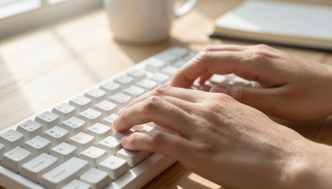 Text-to-video concept showing hands typing a prompt on a keyboard