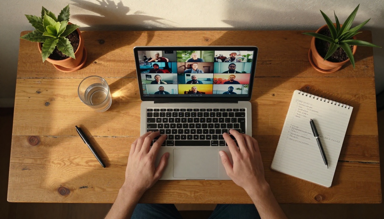 Aerial view of a laptop showing a grid of video thumbnails for model selection