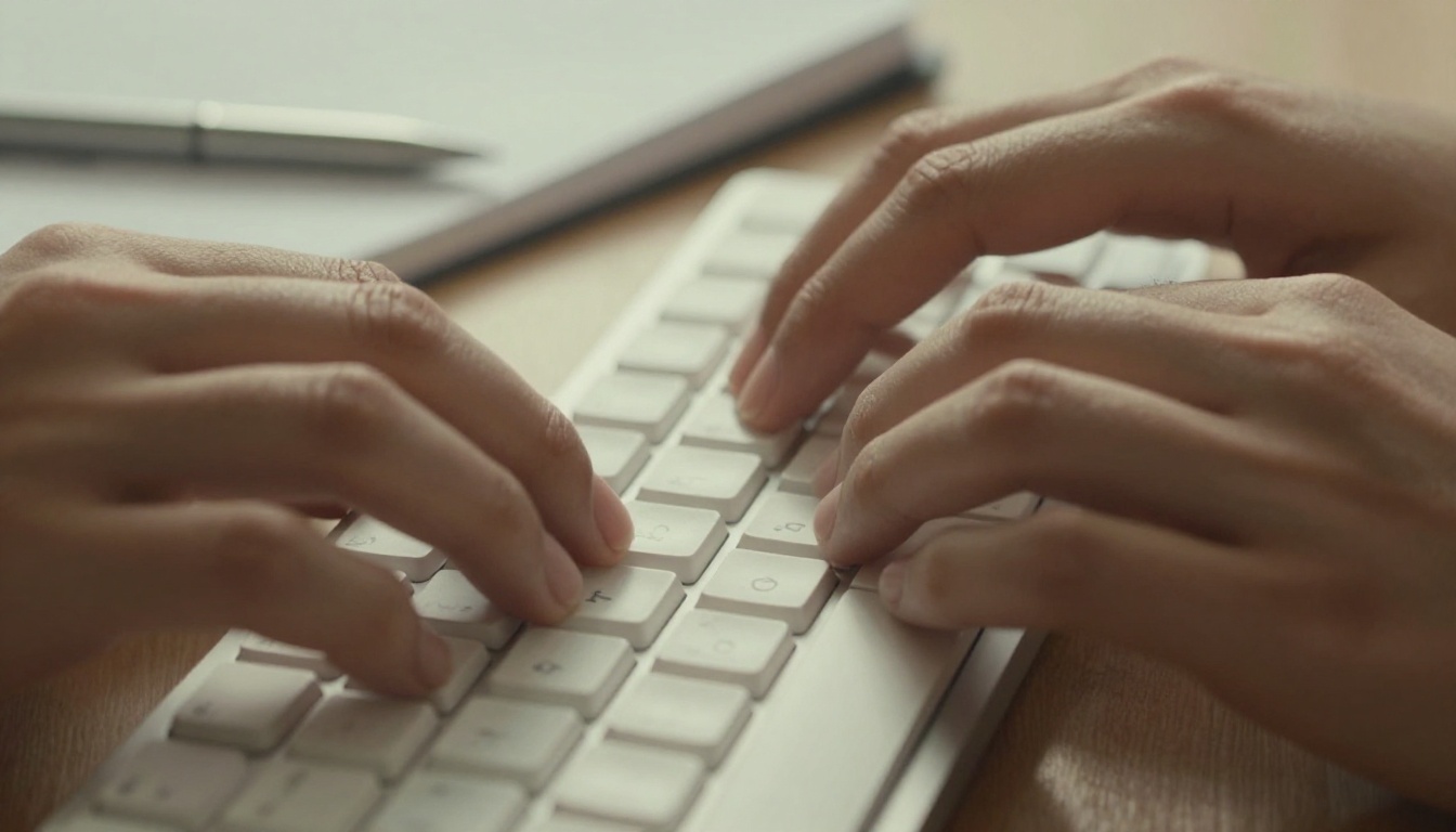 A person typing at a keyboard in a sunlit home office, exploring AI tools for the first time