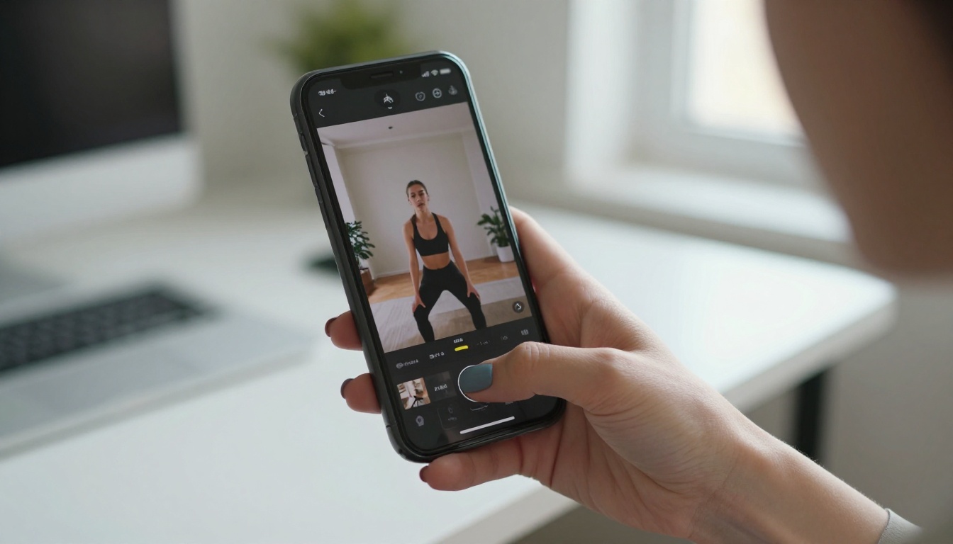 AI fitness creator editing workout clips on smartphone