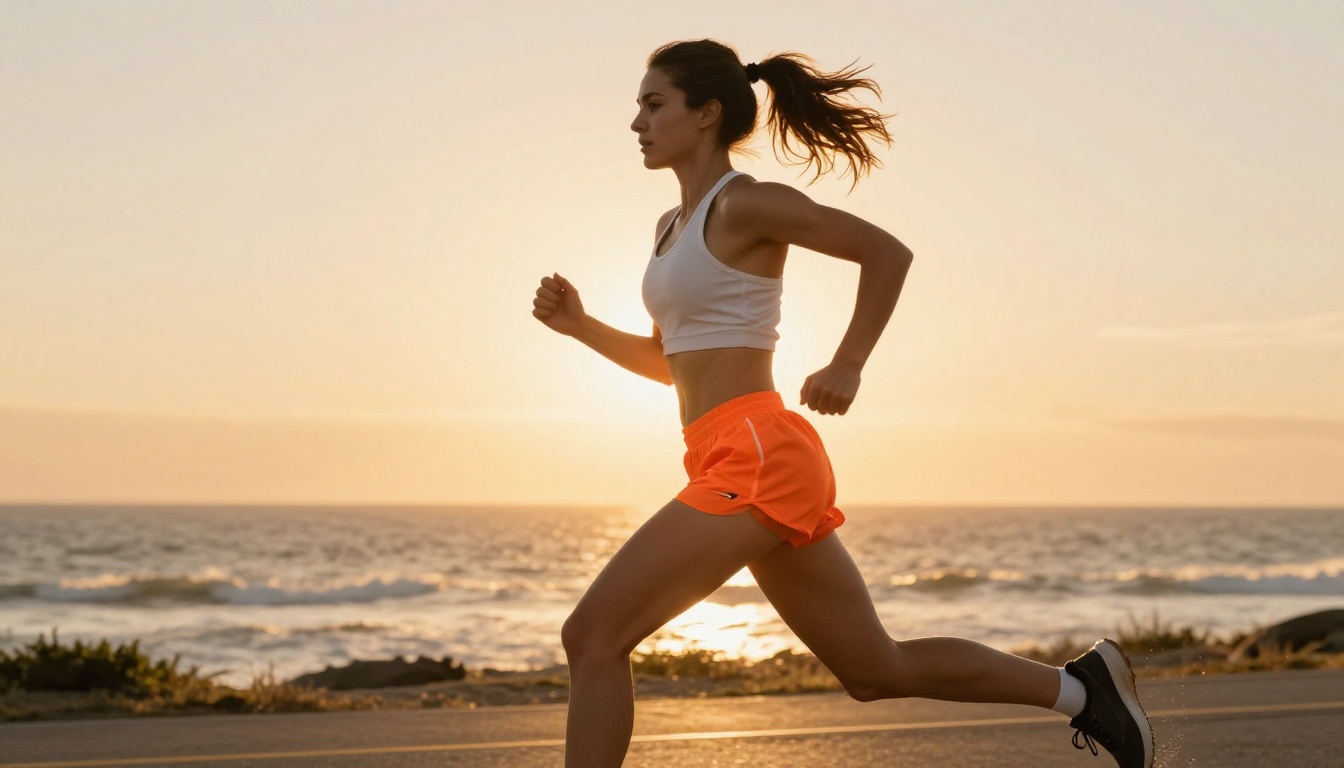 Female runner coastal path golden hour