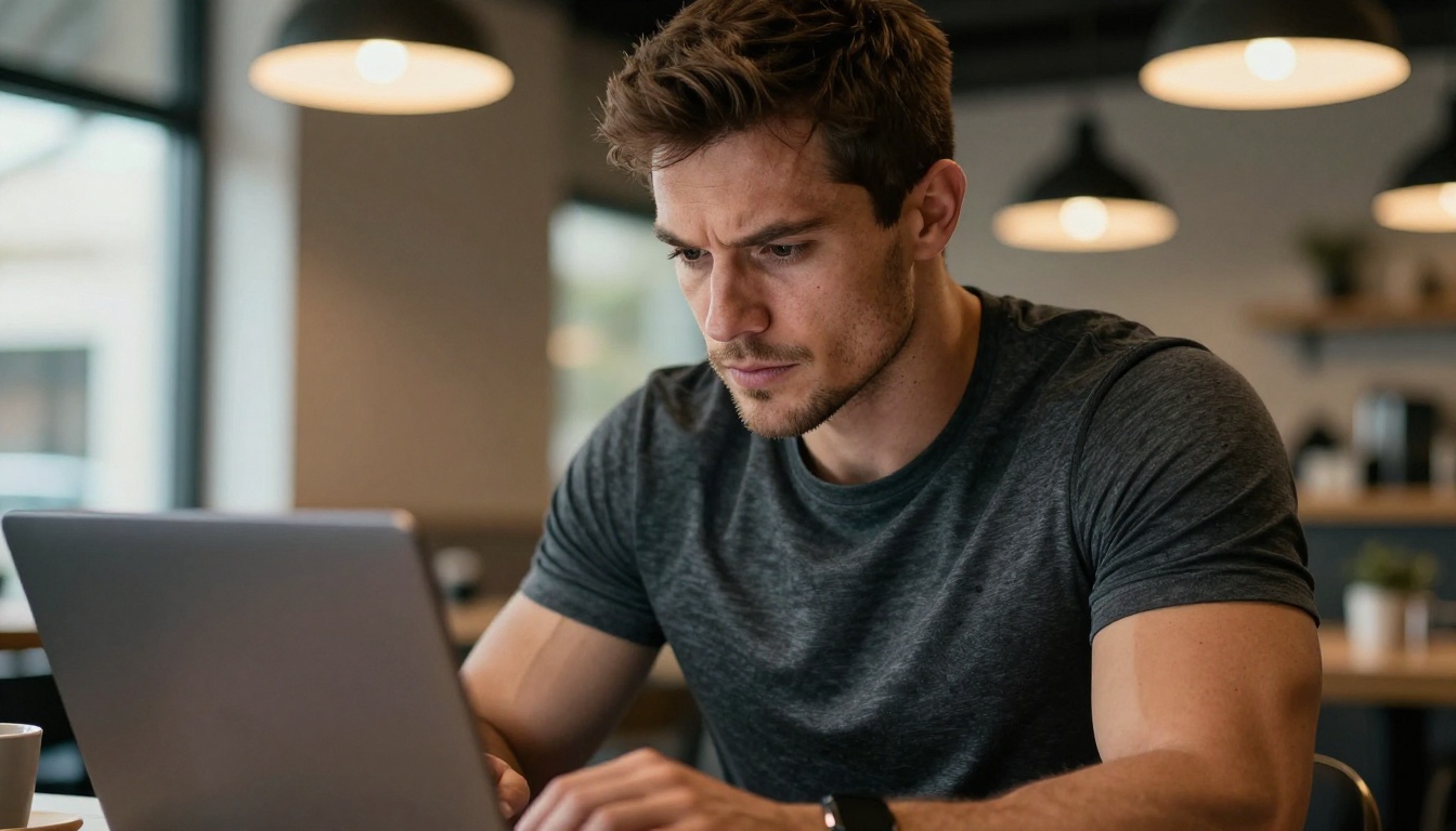 Personal trainer reviewing workout footage on laptop