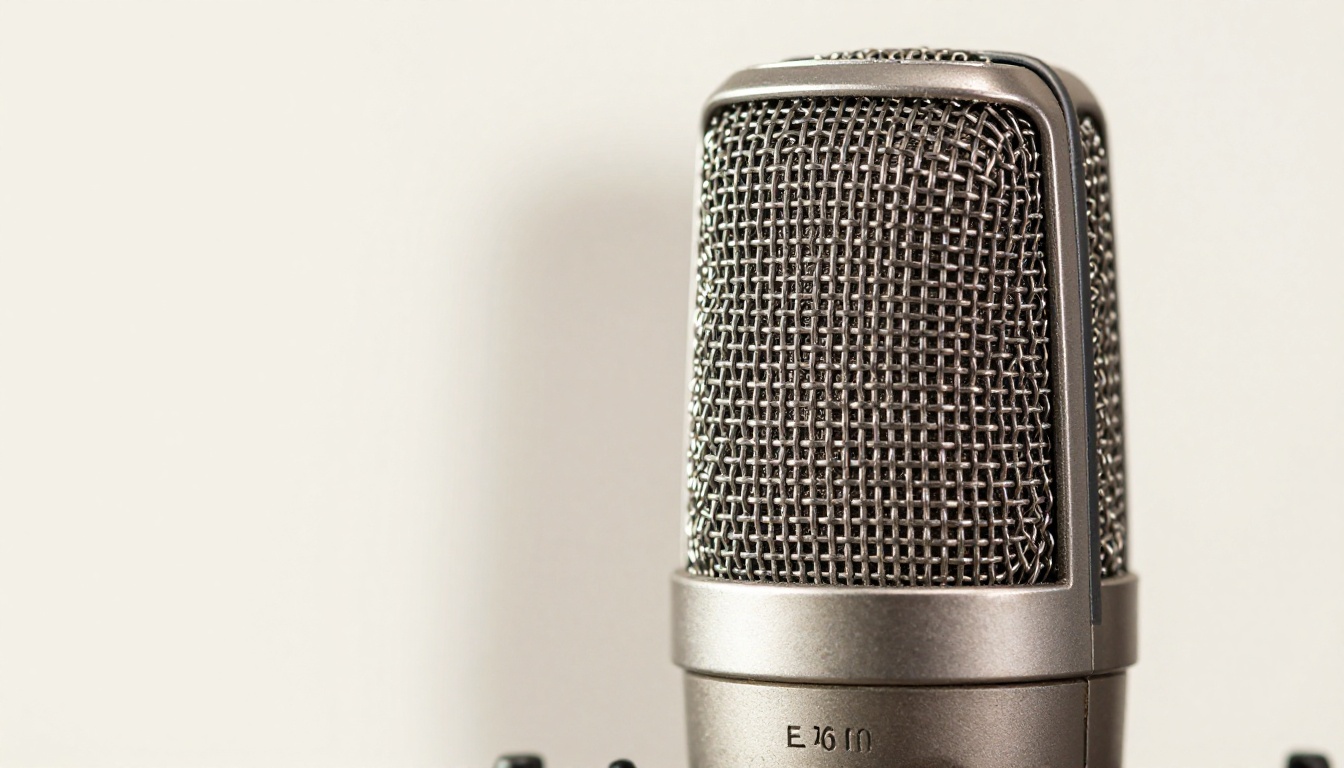 Extreme close-up of a large-diaphragm condenser studio microphone Extreme close-up of a large-diaphragm condenser studio microphone