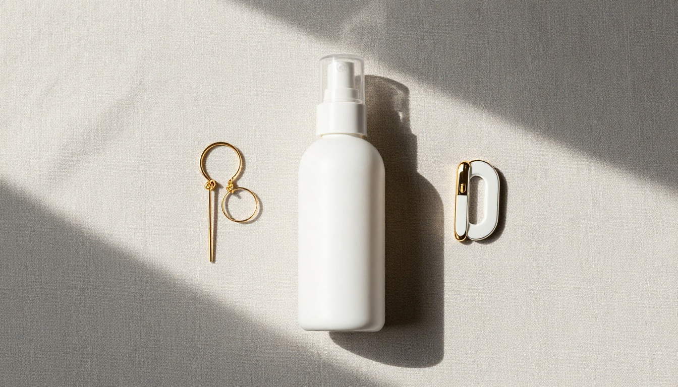 Lifestyle product flat lay of dropshipping items arranged on linen surface with natural light