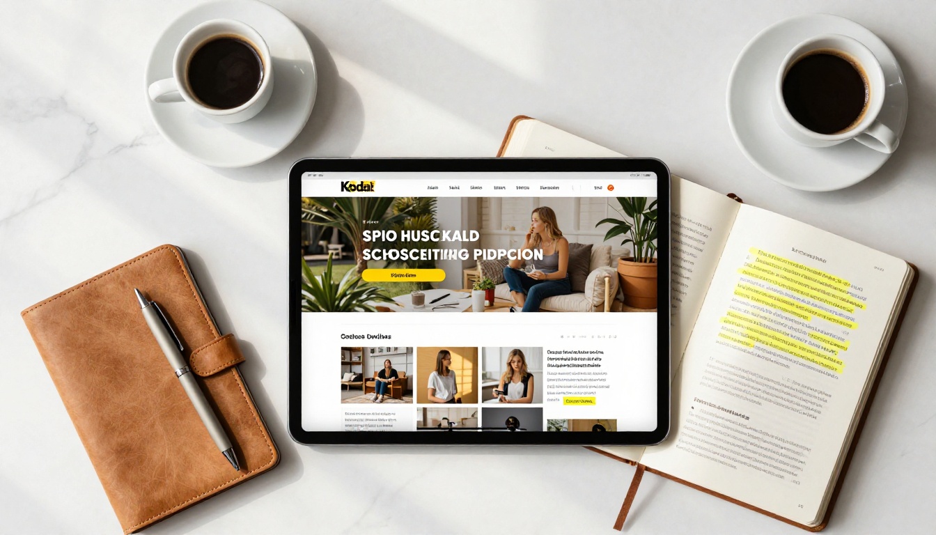 Flat lay workspace with flipbook and PDF brochure side by side