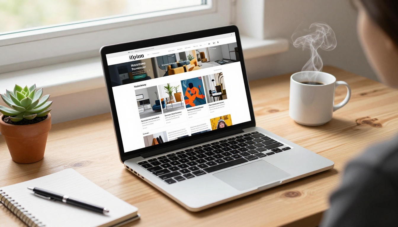 A sleek laptop showing an embedded interactive magazine viewer on a warm wooden desk with a succulent and coffee mug