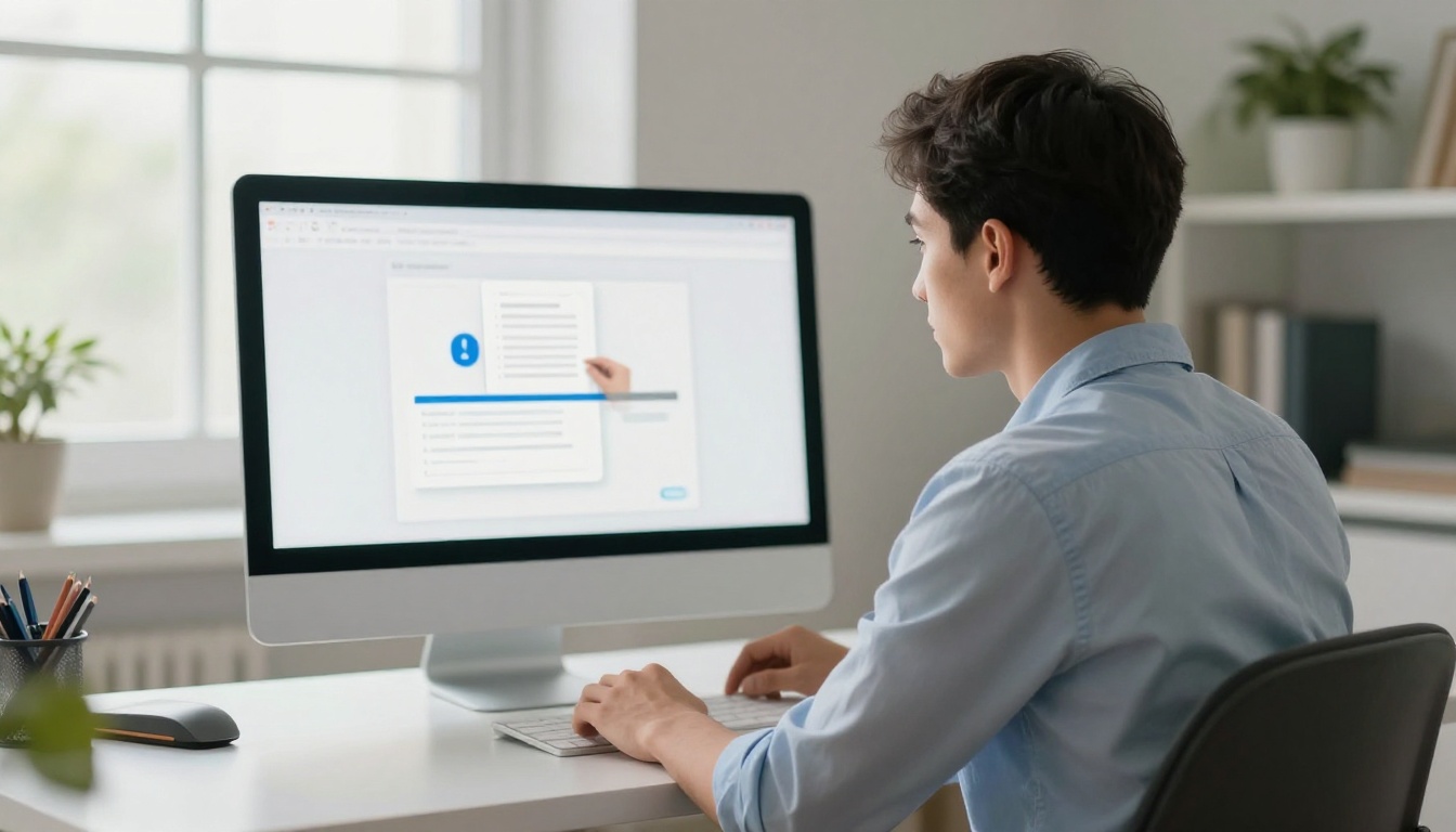 A man uploading a PDF document on a modern desktop computer