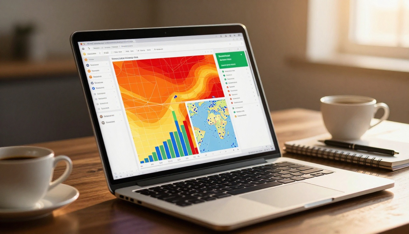 PDF analytics dashboard displaying page heatmaps and viewer tracking data on a laptop screen