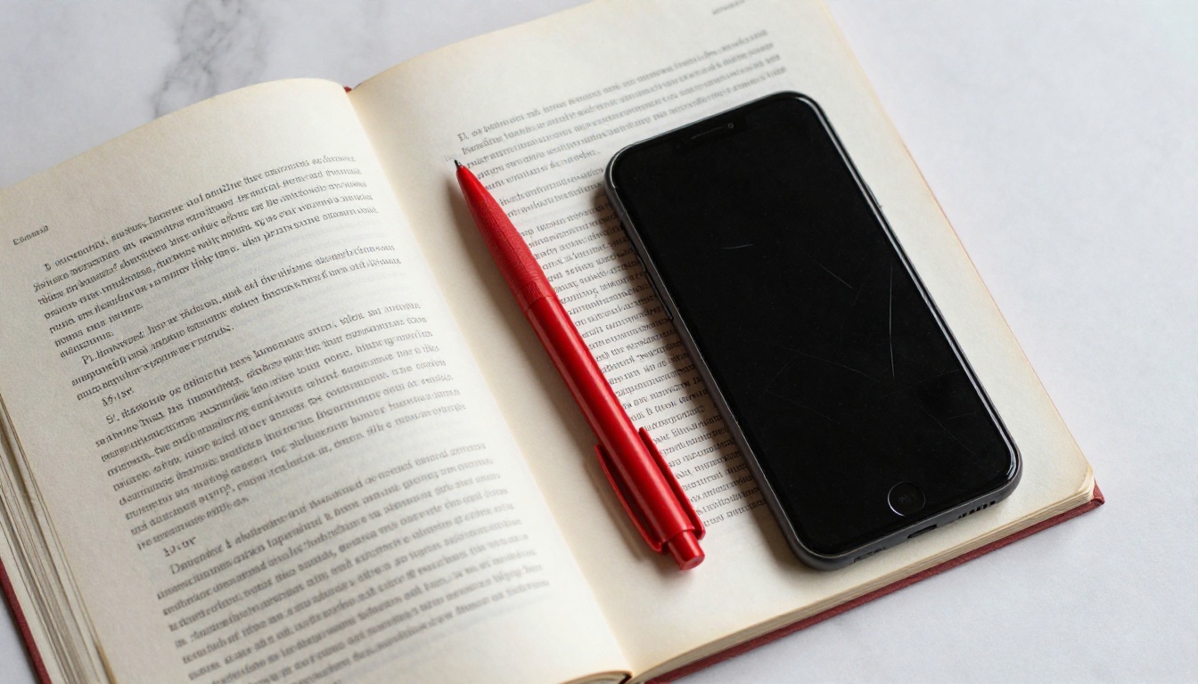 Printed PDF catalog spread open on a white marble desk with pages curled, beside a smartphone failing to load the file Printed PDF catalog spread open on a white marble desk with pages curled, beside a smartphone failing to load the file