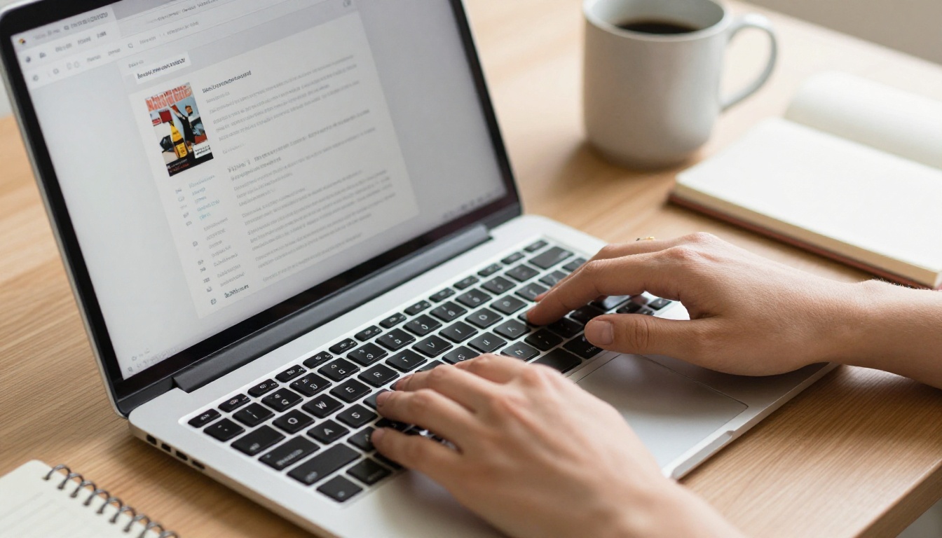 Close-up of hands uploading PDF document to laptop with web browser open