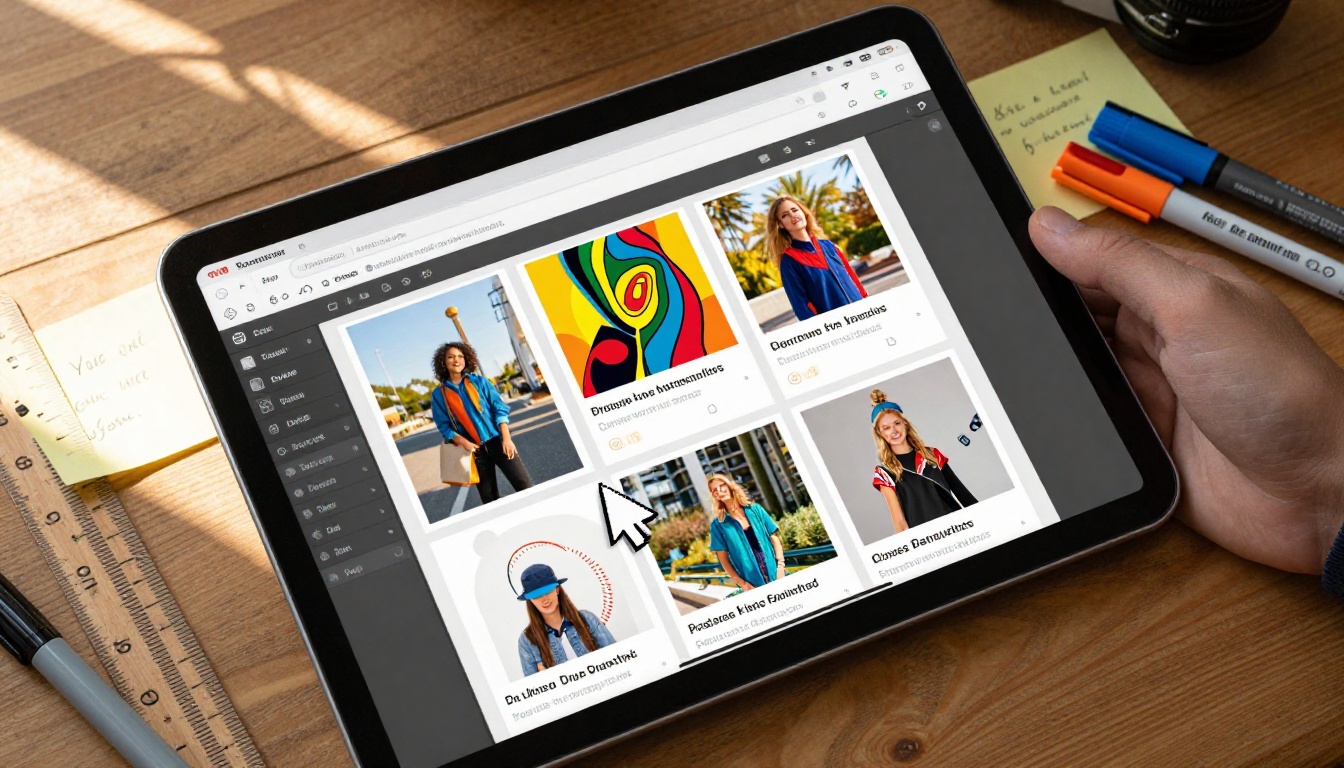 Drag-and-drop magazine editor interface visible on laptop screen close-up