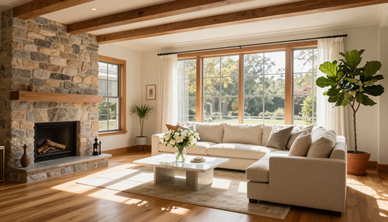 A photorealistic luxury living room staged for real estate listing photography with natural afternoon light A photorealistic luxury living room staged for real estate listing photography with natural afternoon light