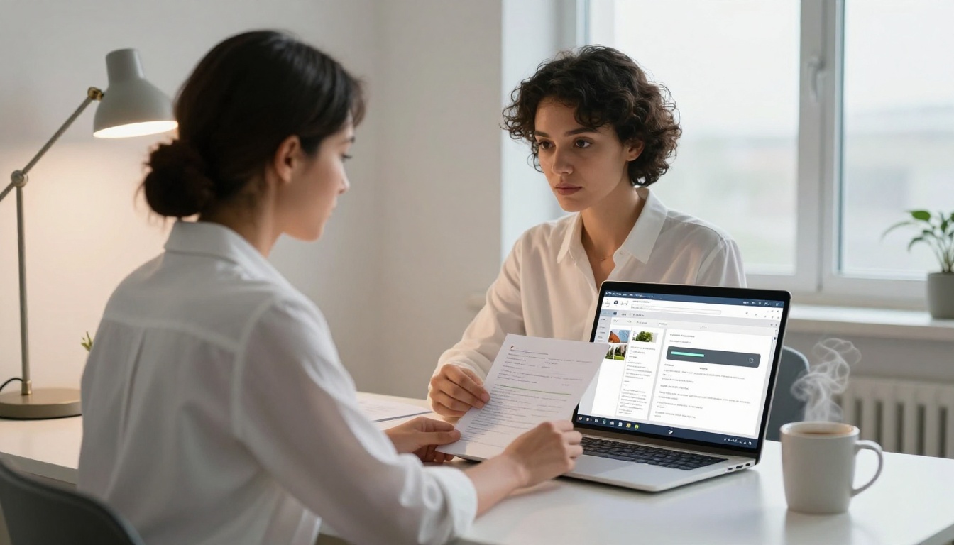 A real estate agent uploading a PDF document to a laptop showing a digital flipbook conversion platform A real estate agent uploading a PDF document to a laptop showing a digital flipbook conversion platform