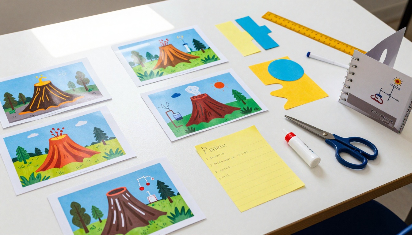 Materials laid out for a school science fair project